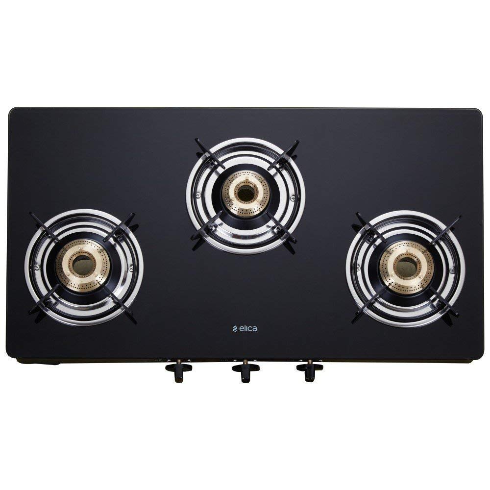 Elica Vetro Glass Top 3 Burner Gas Stove