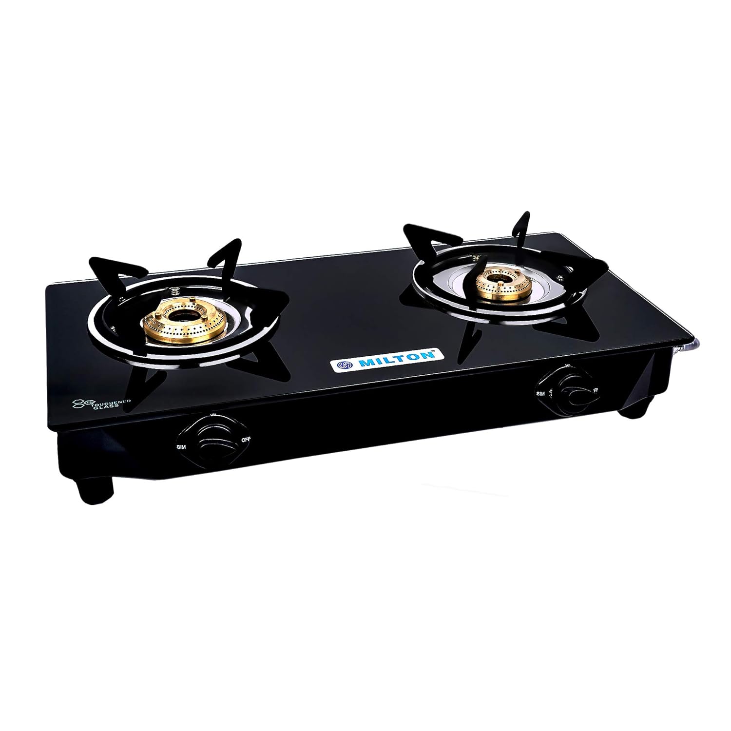 MILTON Premium 2 Burner Black Manual Ignition LPG Glass Top Gas Stove